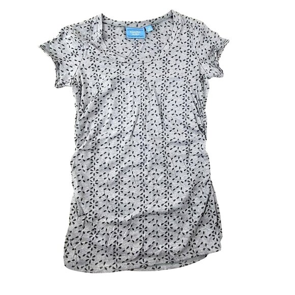 Simply Vera Wang Shirt Gray Floral Burnout Print Ruched T-Shirt Size XS JH1818 - Picture 1 of 9